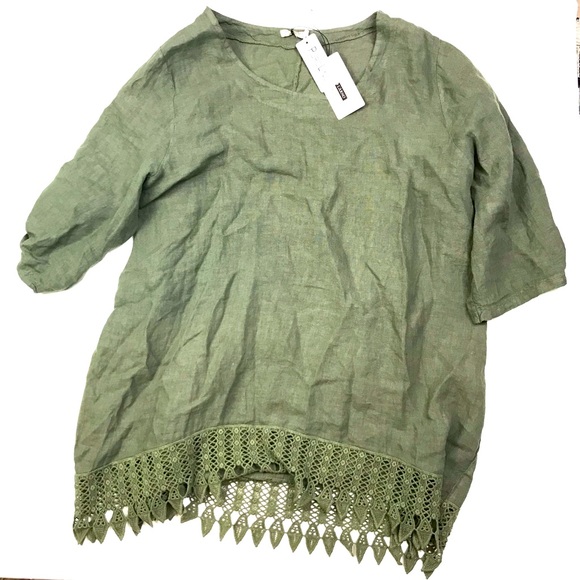 puro lino Tops - Brand New Puro Lino Women's  Blouse Top Green Size 2X Made in Italy A041221